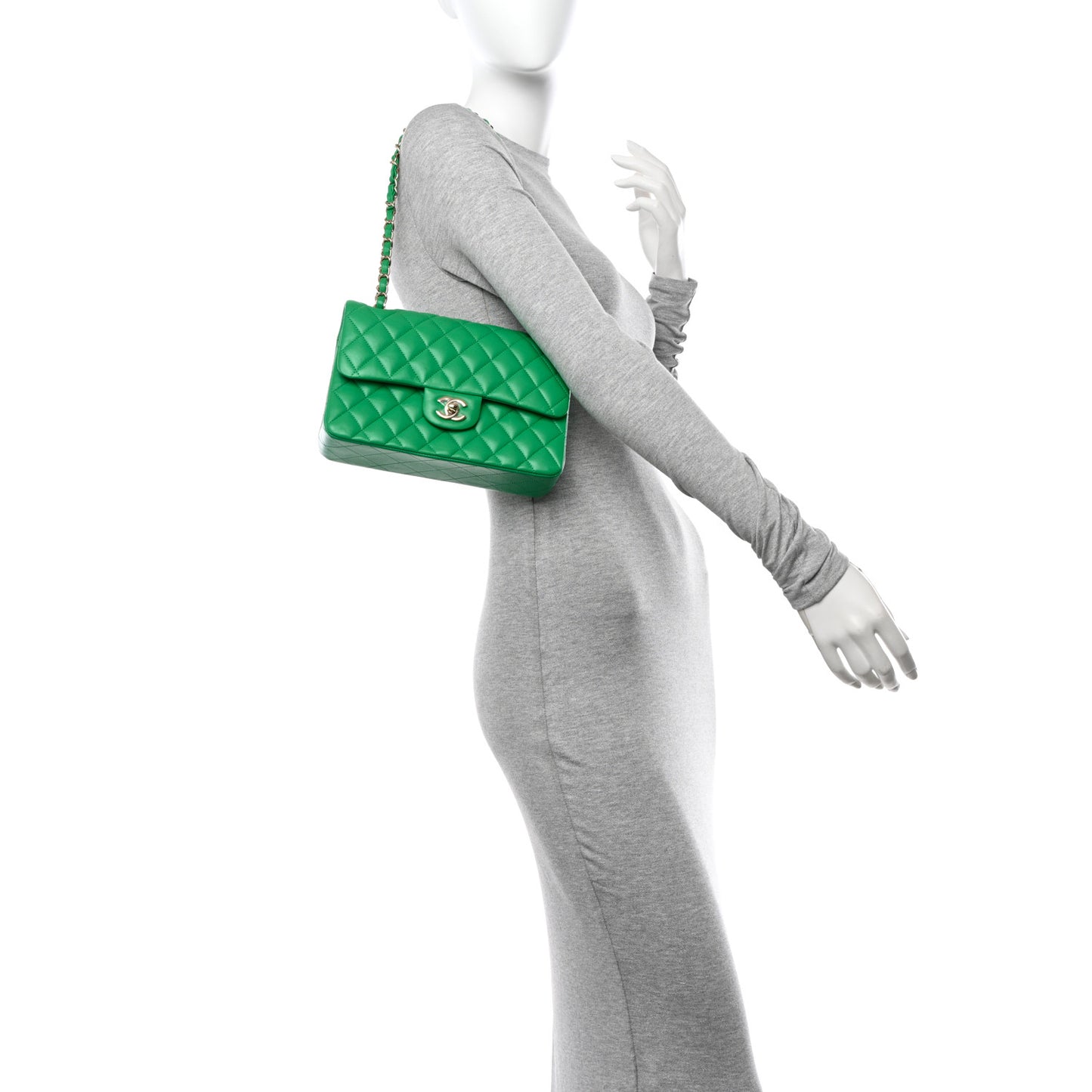 Lambskin Quilted Small Double Flap Green