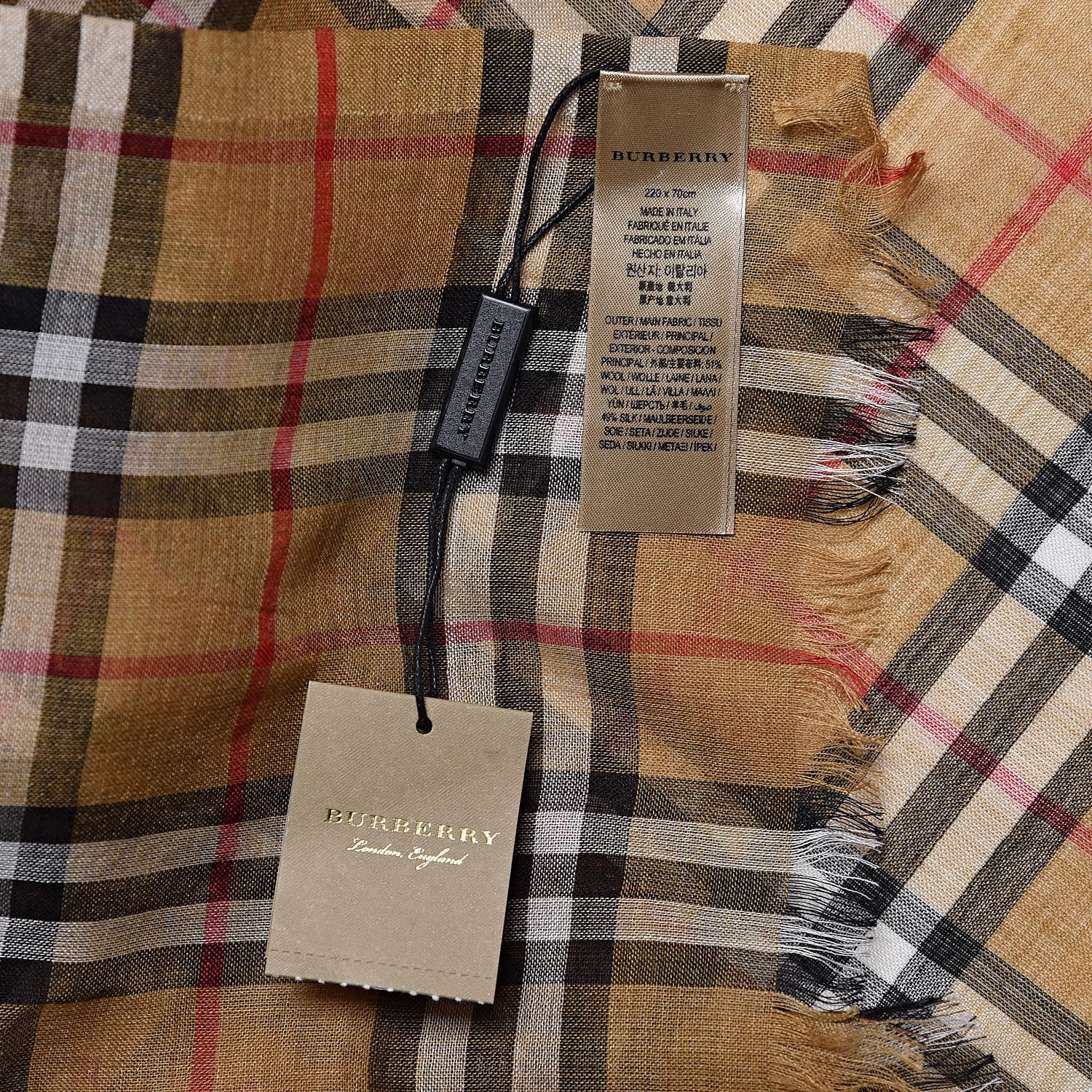 Burberry Wool Silk Gauze Vintage Check Scarf Antique Yellow 4 of 5