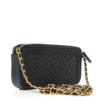 Chanel Caviar Chevron Small Boy Clutch With Chain Black 2 of 10