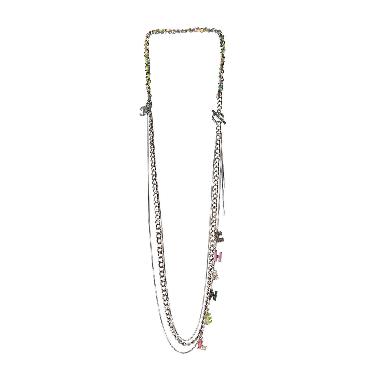 Metal Strass PVC Enamel CC Chain Link Long Necklace Gold Blue Pink Yellow