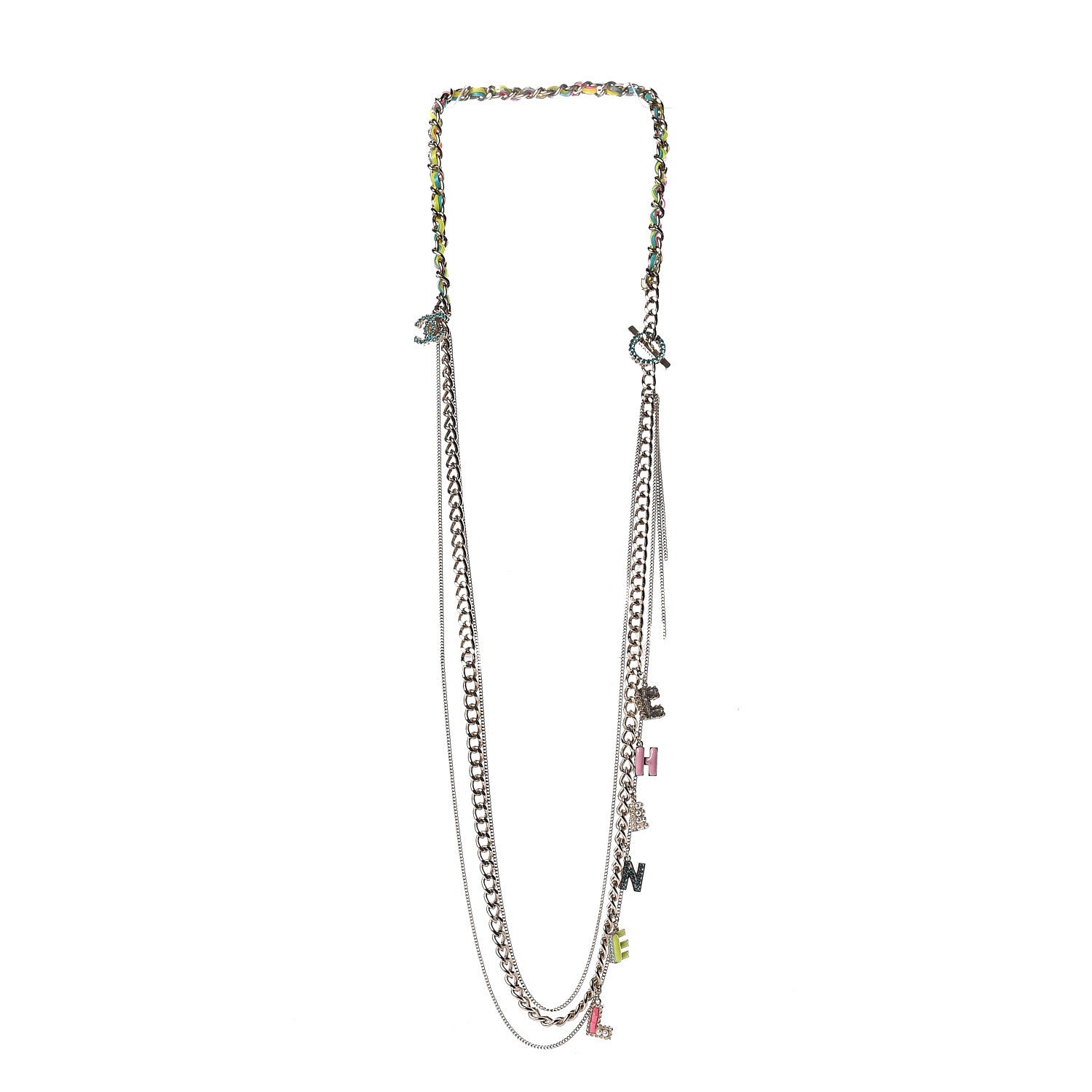 Chanel Metal Strass PVC Enamel CC Chain Link Long Necklace Gold Blue Pink Yellow 3 of 6
