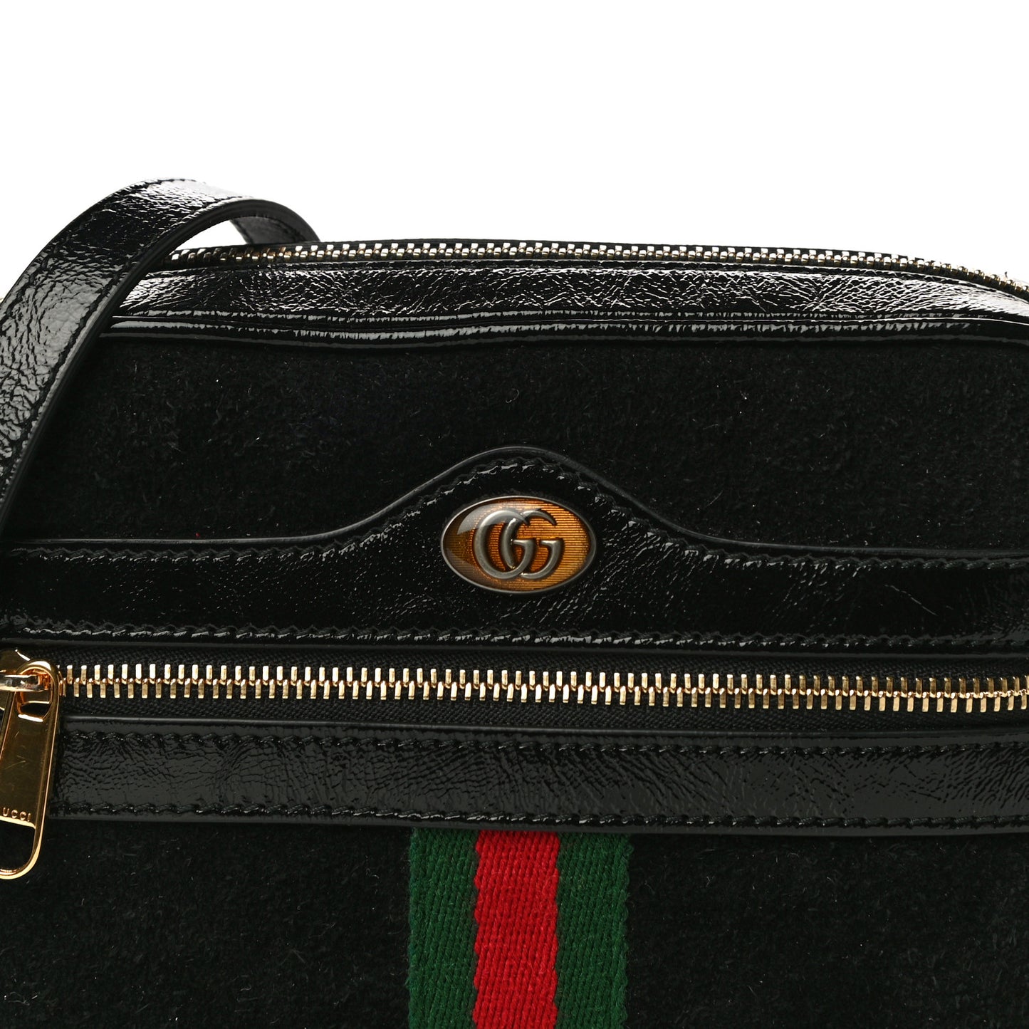 Suede Patent Web Mini Ophidia Shoulder Bag Black
