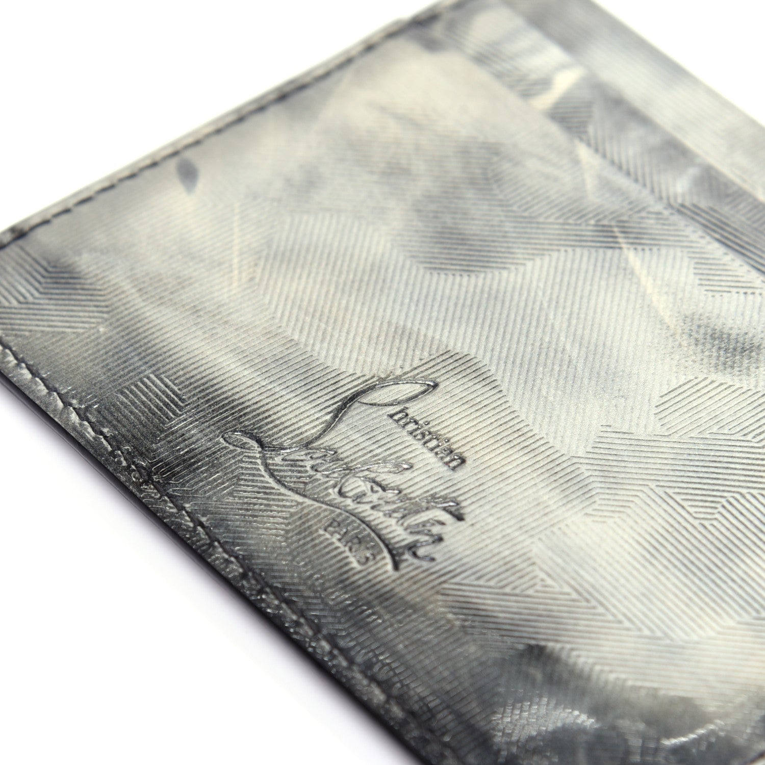 Christian Louboutin Textured Calfskin Print Card Holder Grey 8 of 9