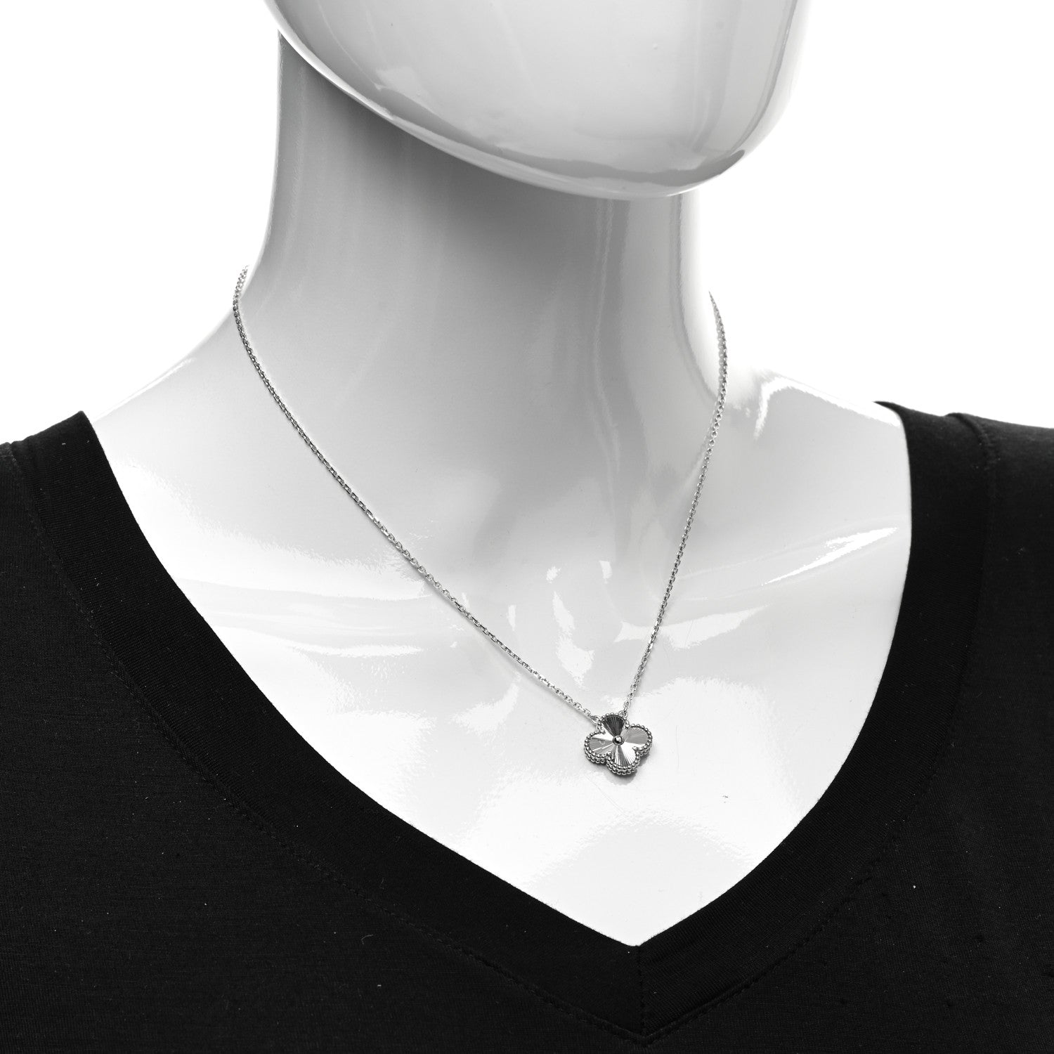 Van Cleef & Arpels 18K White Gold Guilloche Vintage Alhambra Pendant Necklace 2 of 6