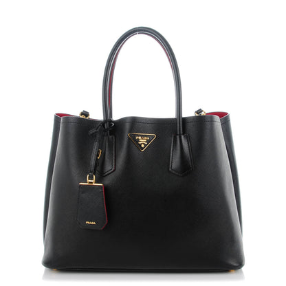 Prada Saffiano Cuir Large Double Bag Nero Black Ciliegia 1 of 10