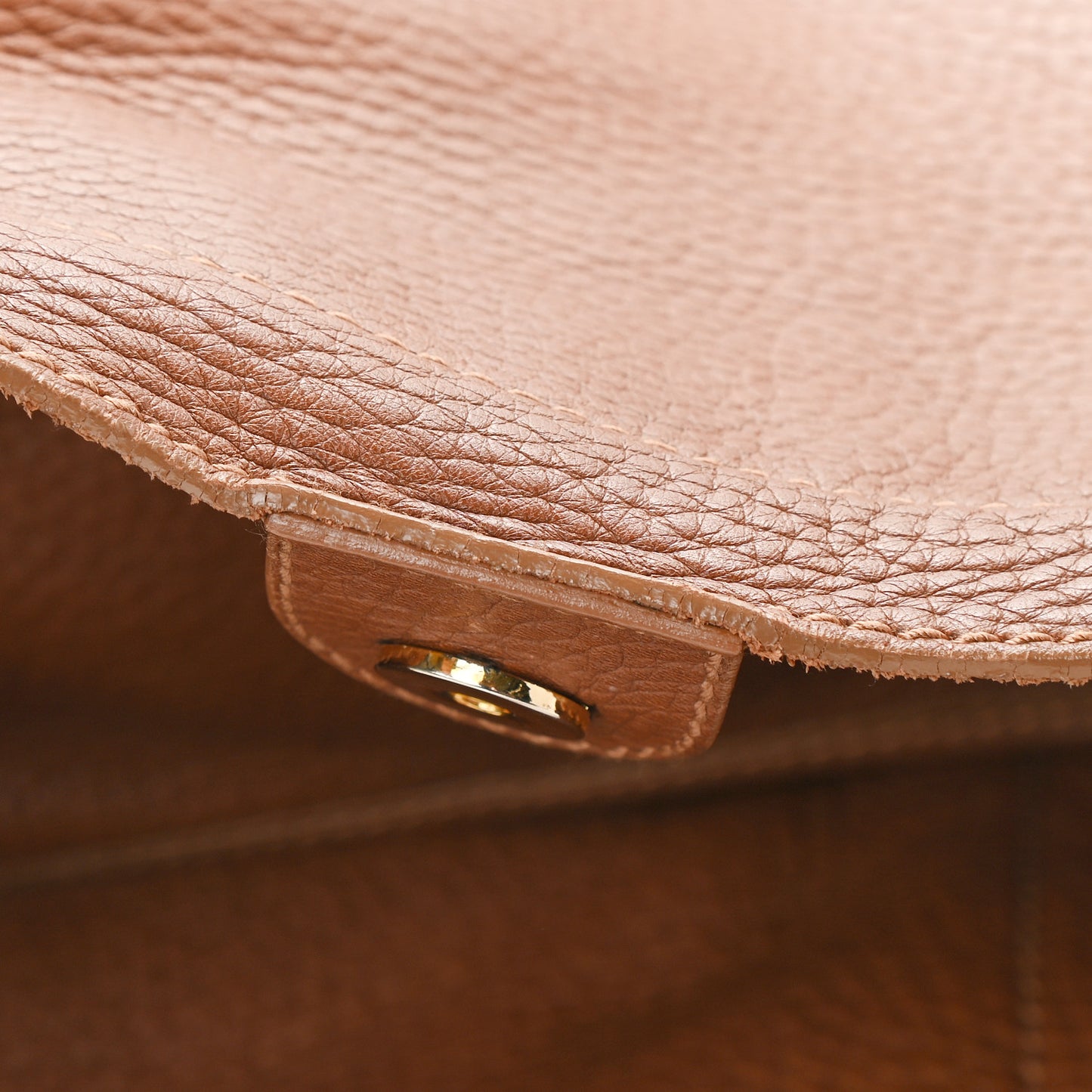 Grained Calfskin D Ring Shoulder Bag Brown