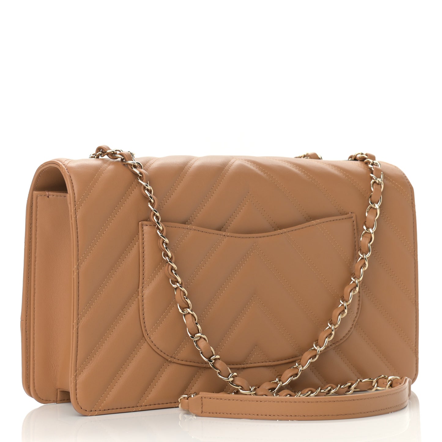 Lambskin Chevron Quilted Flap Camel