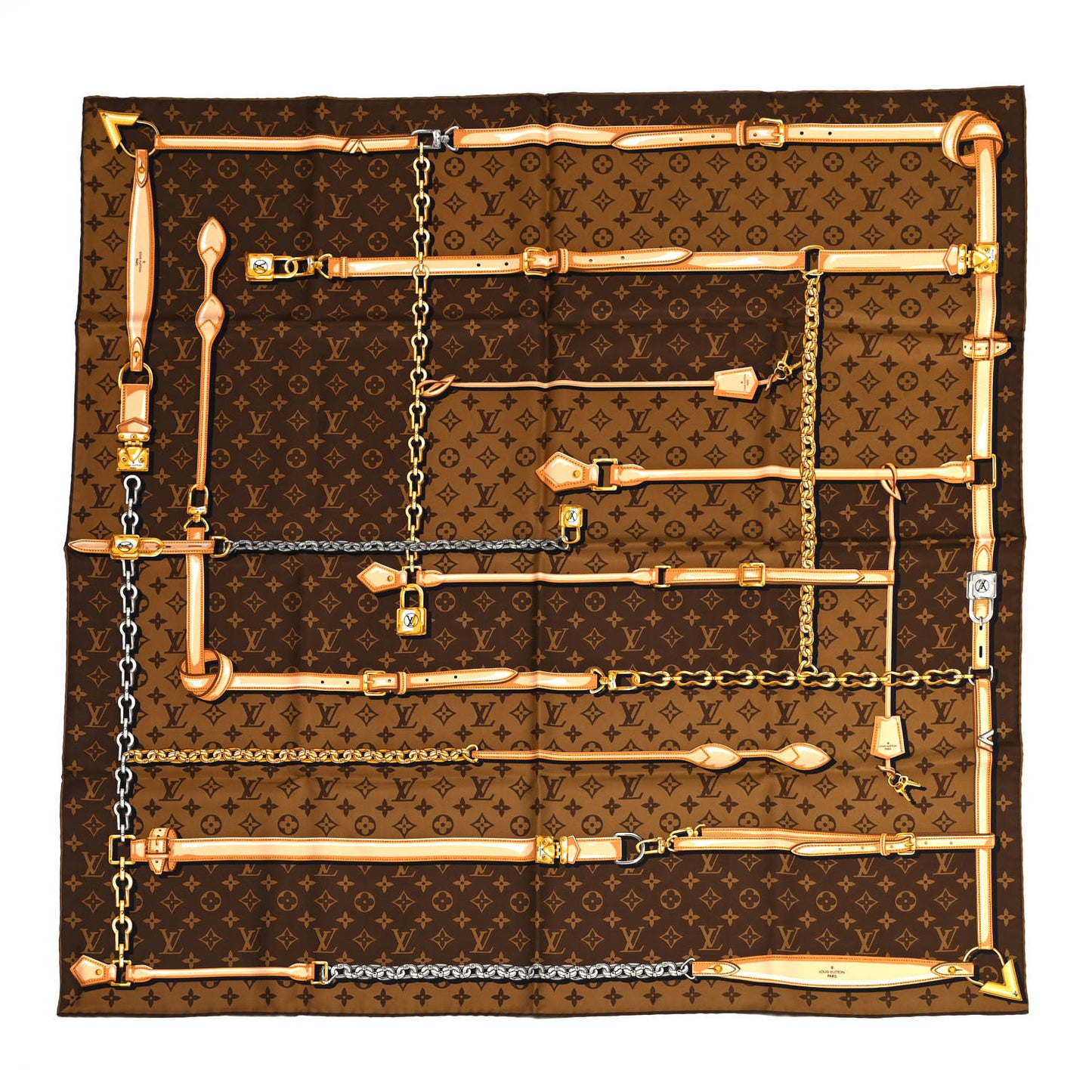 Silk Monogram Confidential Square Scarf Brown