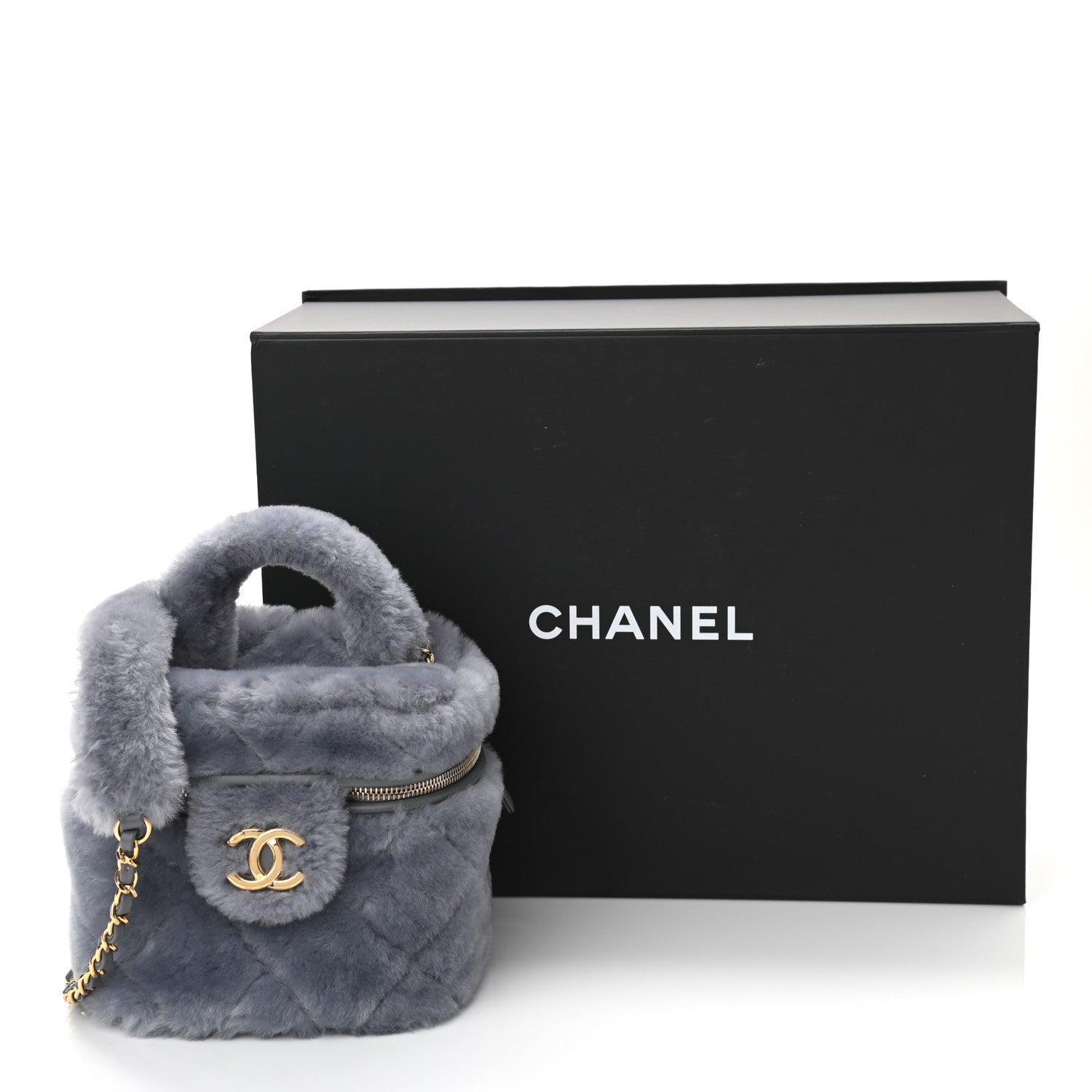 Chanel Shearling Lambskin Quilted Small Vanity Case Grey 11 of 11