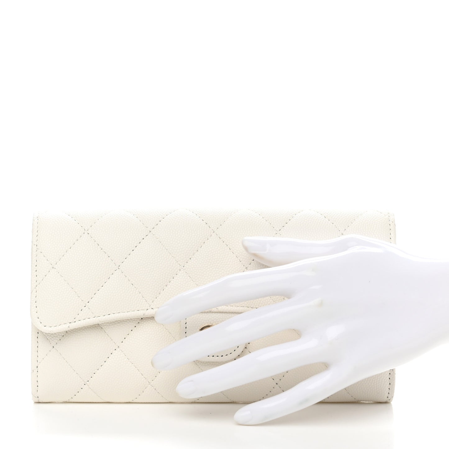 Caviar Quilted Large Flap Wallet White