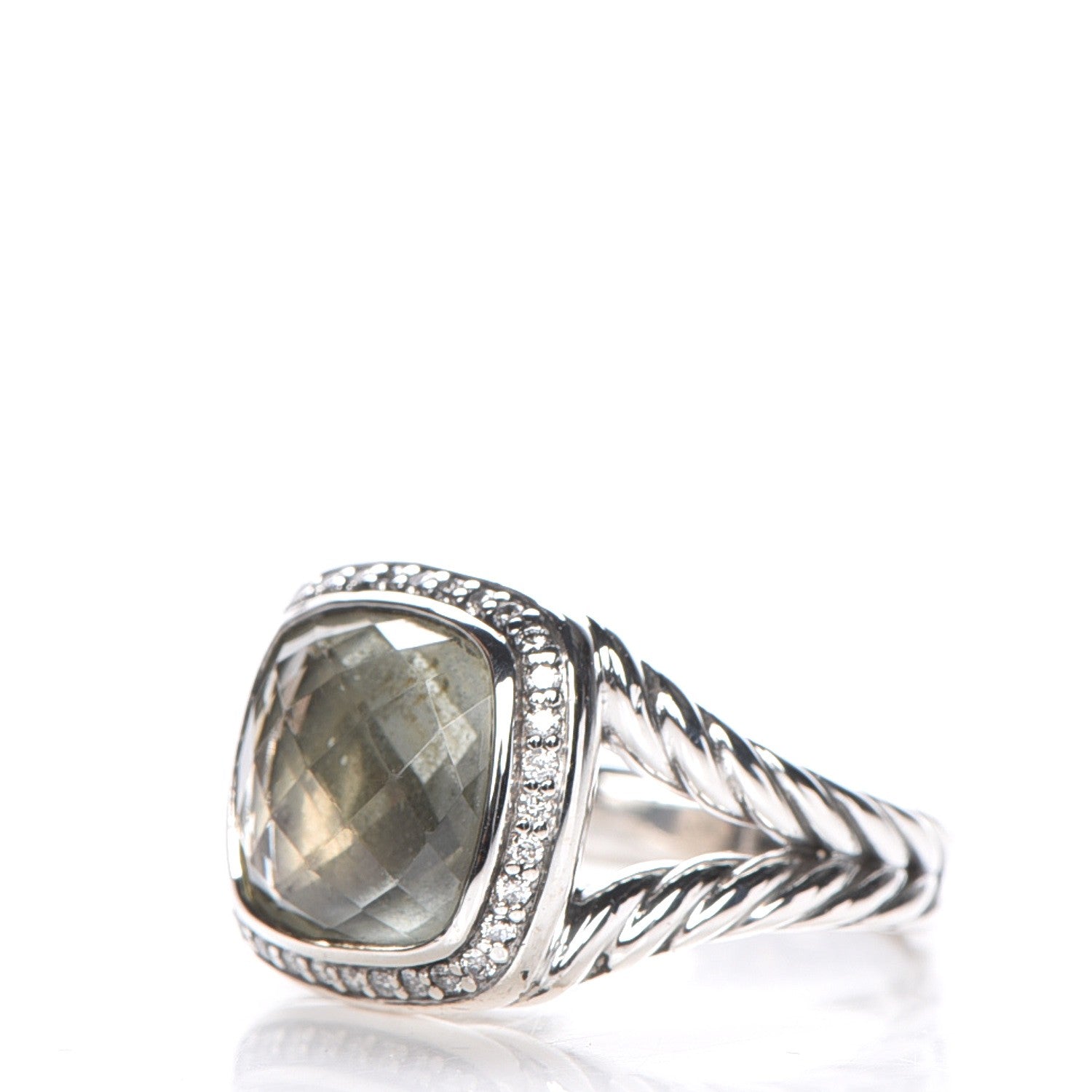David Yurman Sterling Silver Diamond Prasiolite 11mm Albion Ring 56 7.75 3 of 5