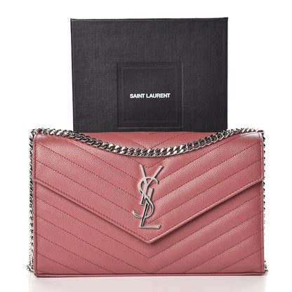 Saint Laurent Grain De Poudre Matelasse Chevron Monogram Chain Wallet Mystic Rose 13 of 13