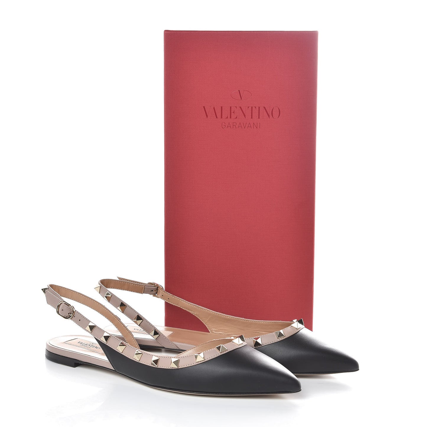 Nappa Rockstud Slingback Flats 39 Black Poudre
