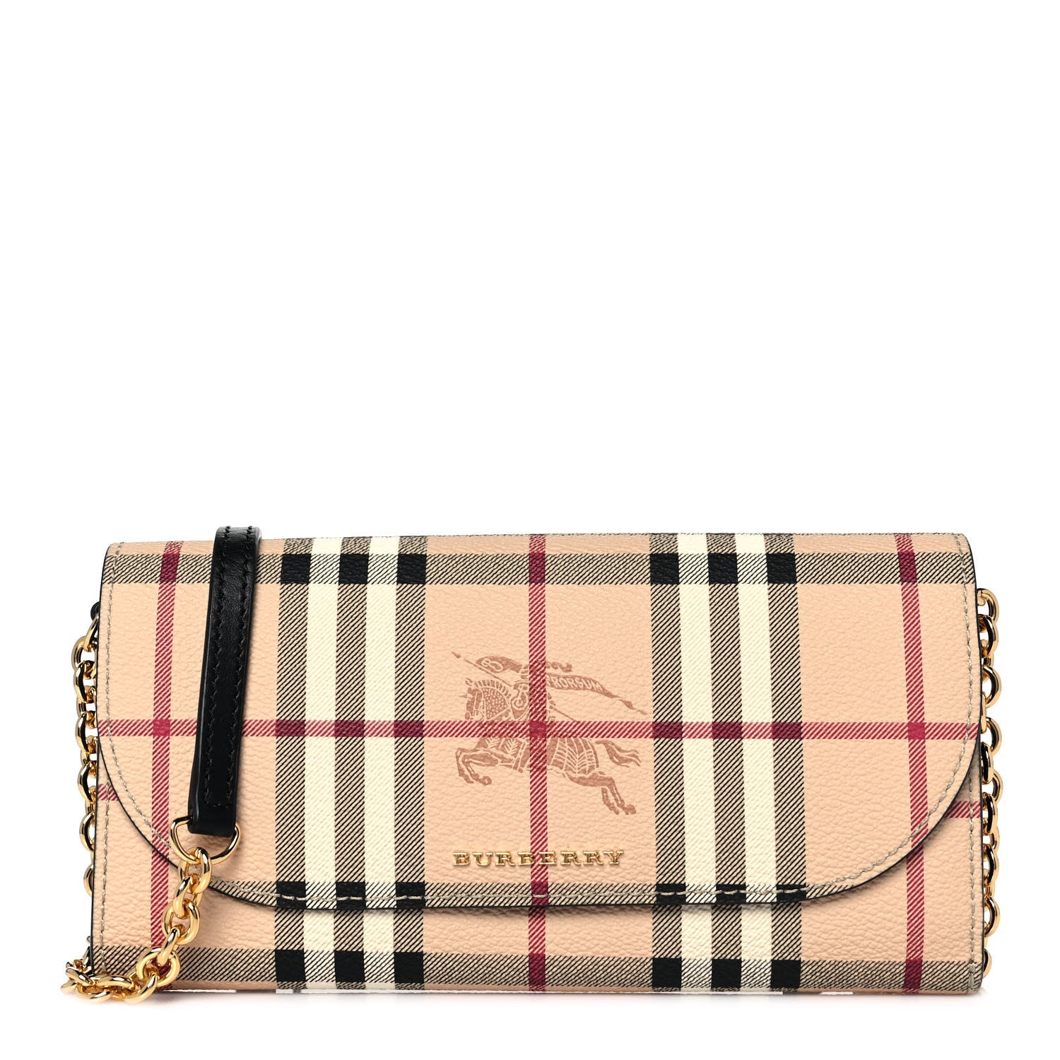 Burberry Haymarket Check Henley Wallet On Chain Black 1 of 8
