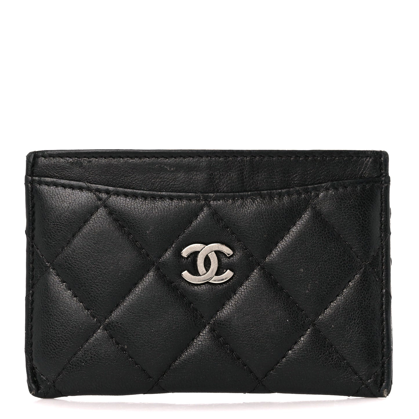 Lambskin Quilted Card Holder Black