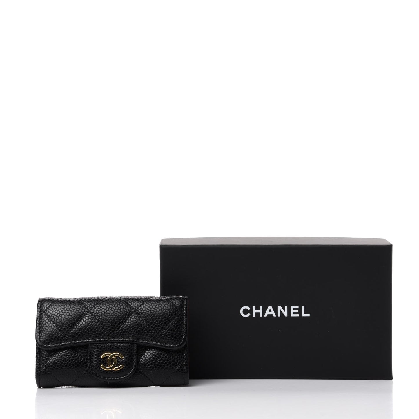 Caviar Quilted 6 Key Holder Black