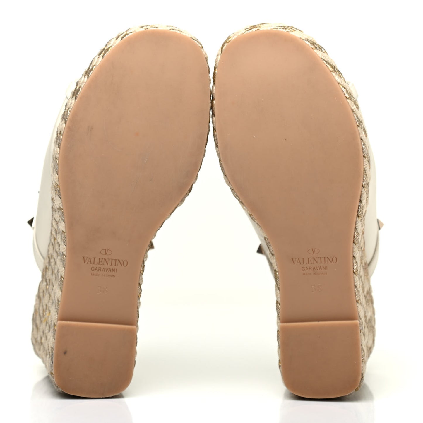 Calfskin Silk Rockstud Torchon Espadrille Wedge 25/115mm Slide Sandals 38 Light Ivory