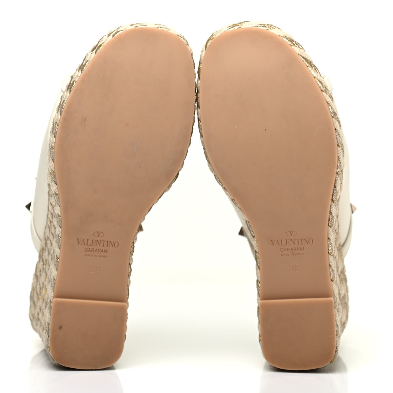 Valentino Garavani Calfskin Silk Rockstud Torchon Espadrille Wedge 25/115mm Slide Sandals 38 Light Ivory 6 of 6