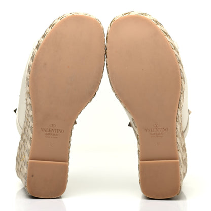 Valentino Garavani Calfskin Silk Rockstud Torchon Espadrille Wedge 25/115mm Slide Sandals 38 Light Ivory 6 of 6
