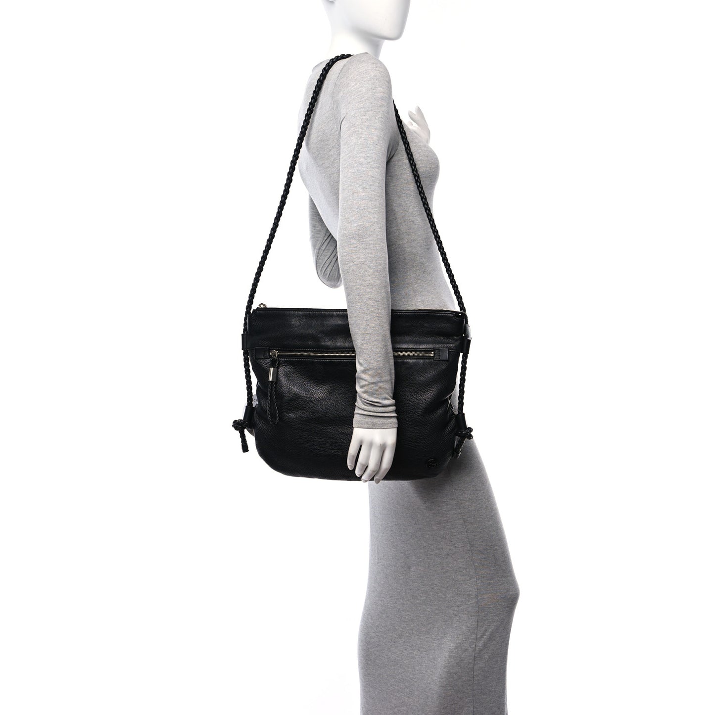 Deerskin Interlocking G Braided Messenger Bag Black