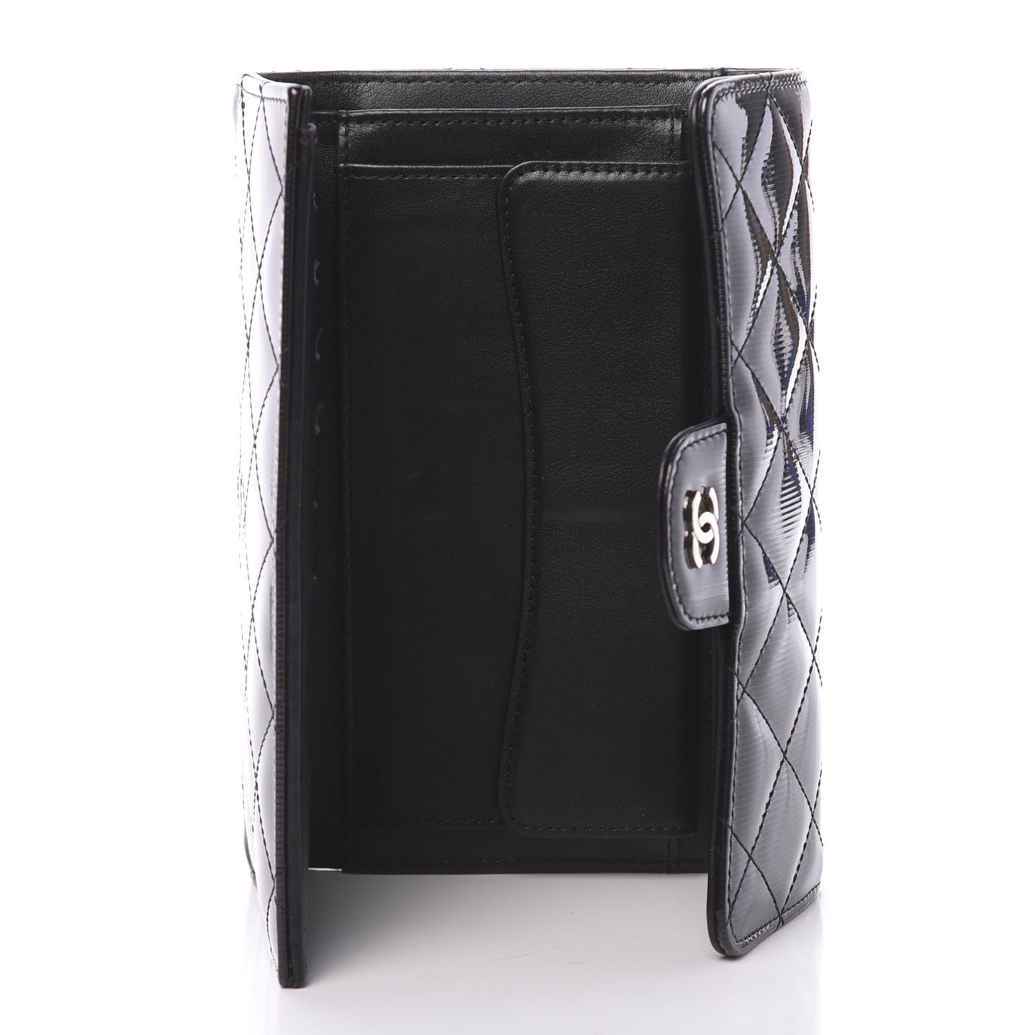 Chanel Patent Striped Quilted Large Flap Wallet Black 5 of 9