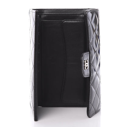 Chanel Patent Striped Quilted Large Flap Wallet Black 5 of 9