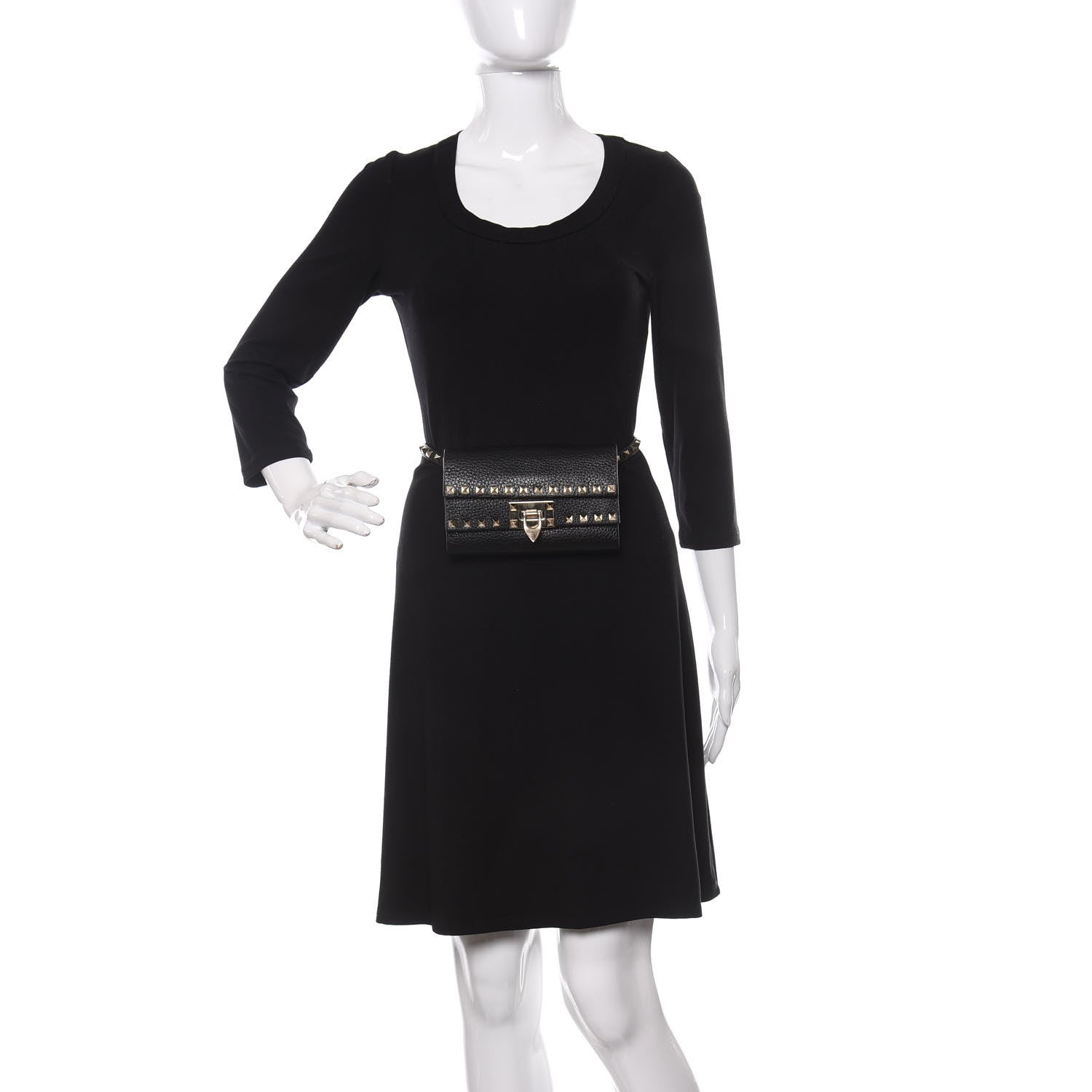 Valentino Garavani Grainy Calfskin Rockstud Double Flap Belt Bag Black 2 of 10