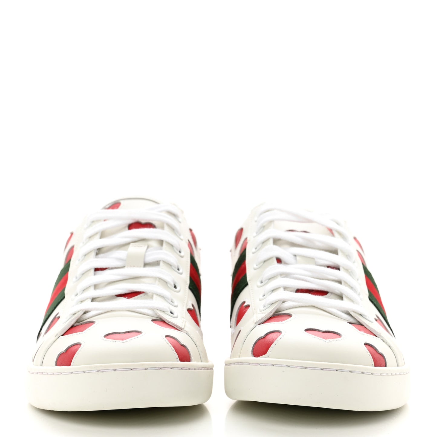 Calfskin Miro Soft Web Heart Cut Out Womens Ace Sneakers 40 White Light Hibiscus Red New Shamarock