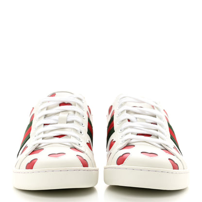 Gucci Calfskin Miro Soft Web Heart Cut Out Womens Ace Sneakers 40 White Light Hibiscus Red New Shamarock 2 of 10