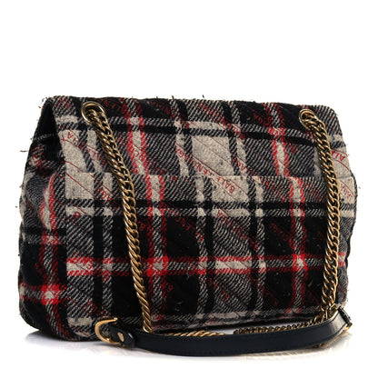 Balenciaga Wool Plaid Diagonal Allover Logo Matelasse M BB Round Shoulder Bag Black White Red 3 of 14