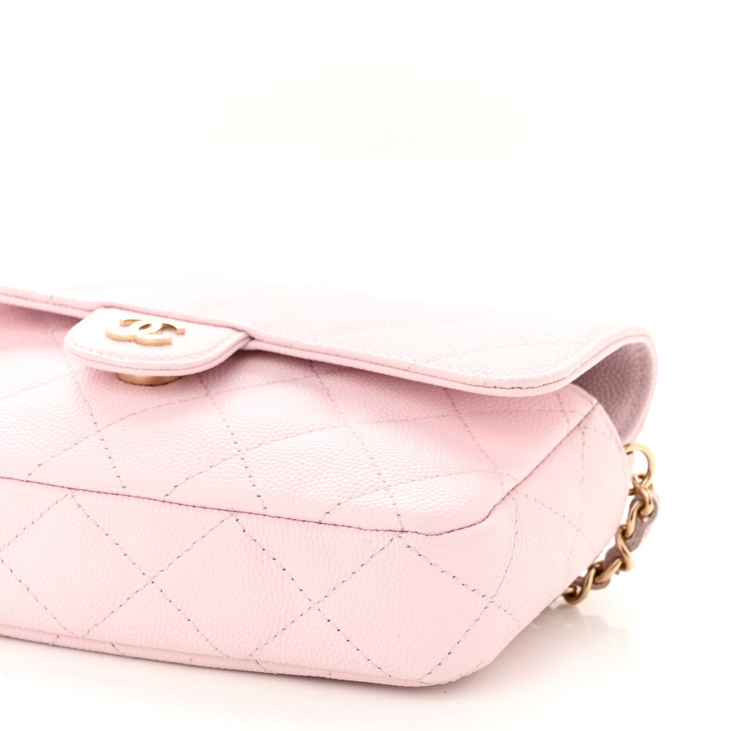 Caviar Quilted Flap Phone Holder With Chain Light Pink