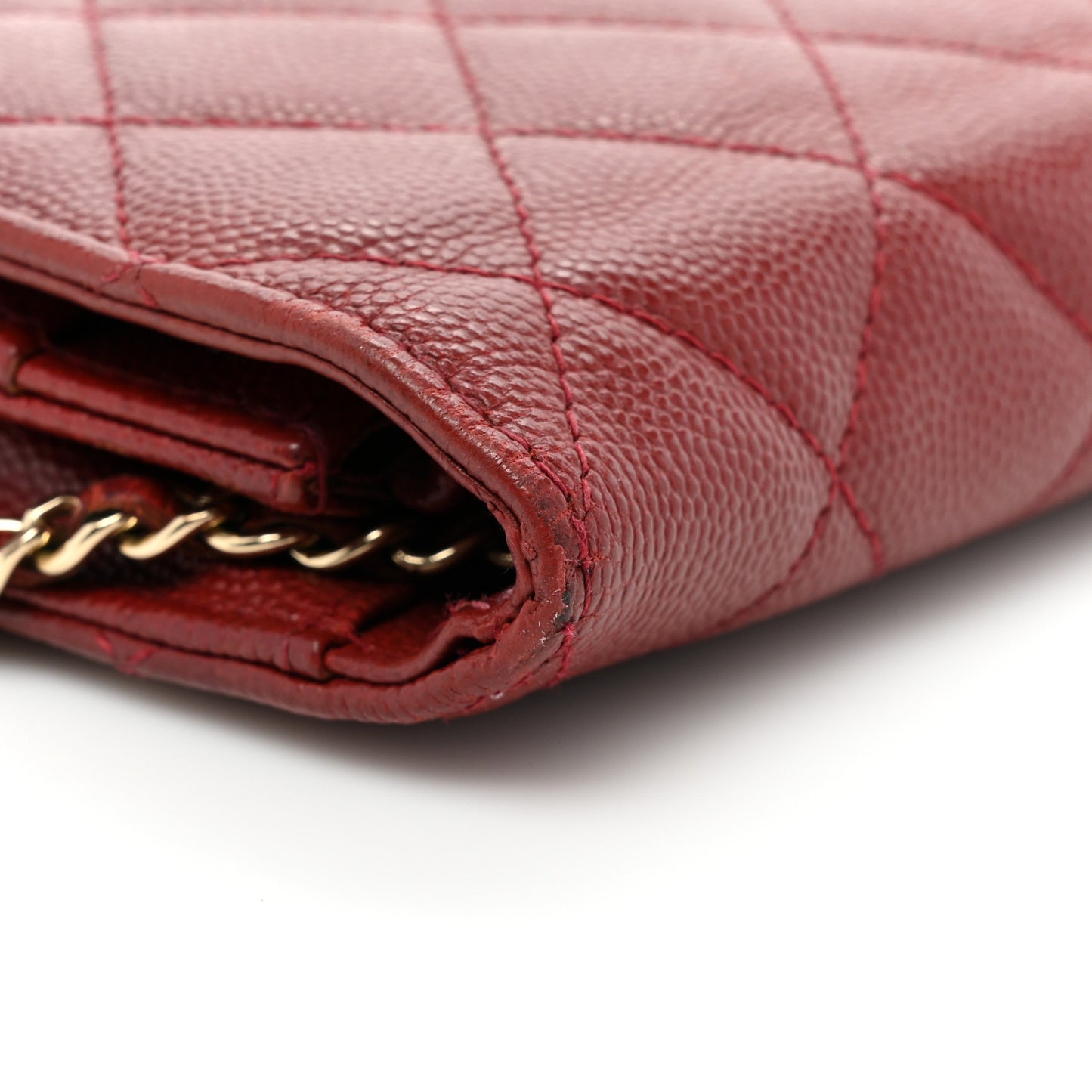 Caviar Quilted Golden Class Wallet On Chain WOC Red