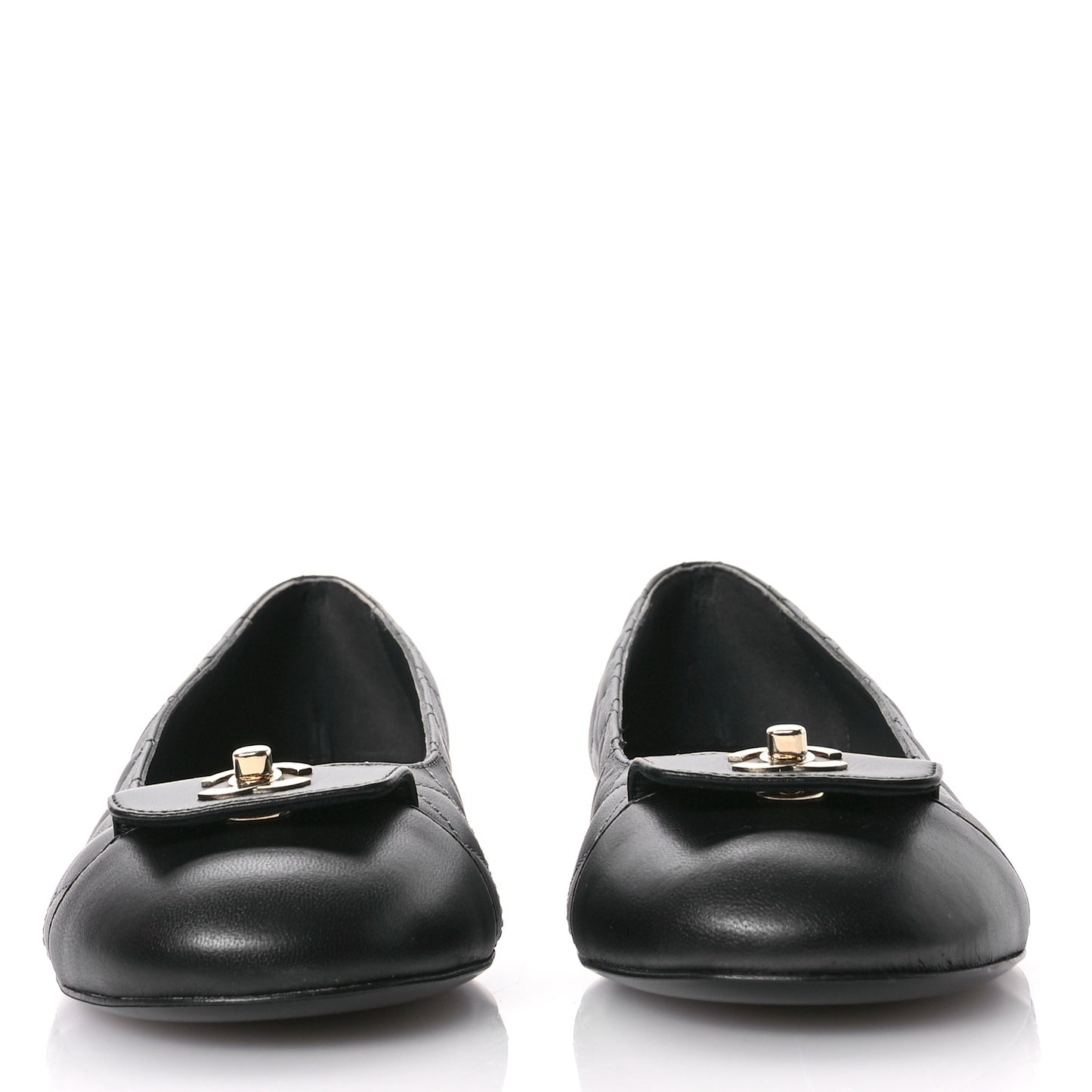 Calfskin Lambskin Quilted CC Ballerina Flats 37.5 Grey Black
