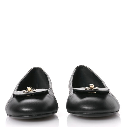 Chanel Calfskin Lambskin Quilted CC Ballerina Flats 37.5 Grey Black 3 of 10