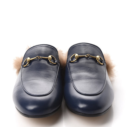 Gucci Malaga Kid Fur Womens Princetown Slippers 39 Blue Agata 2 of 9
