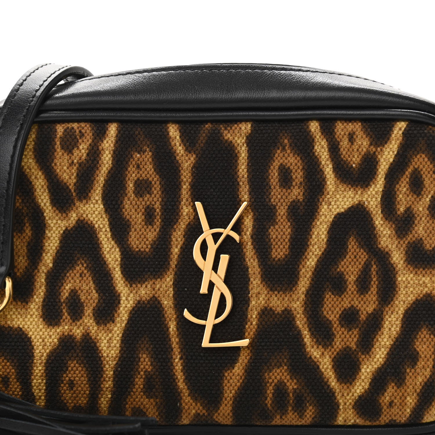 Saint Laurent Canvas Calfskin Leopard Print Monogram Mini Lou Camera Bag Brown 8 of 11