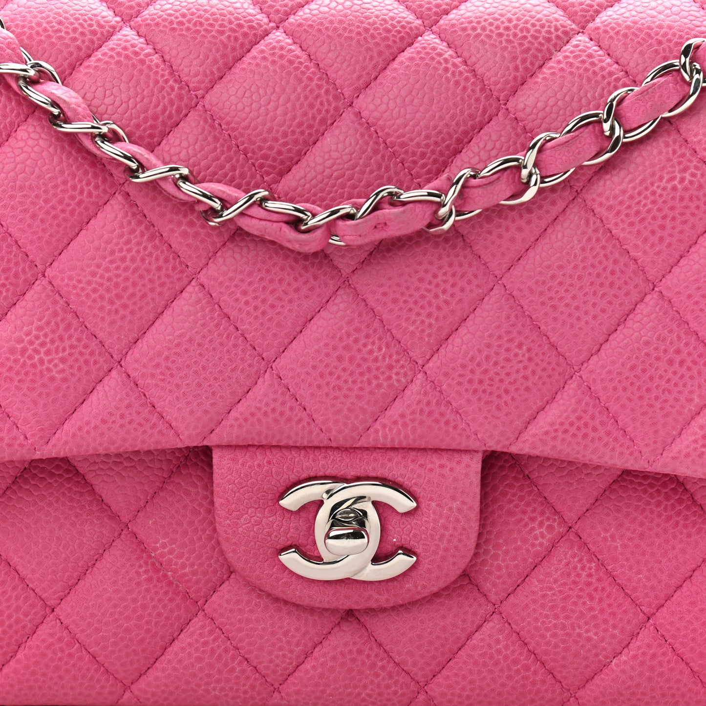 Iridescent Caviar Quilted Medium Double Flap Pink