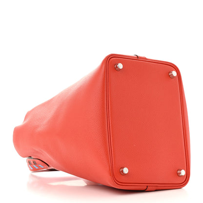 Hermes Epsom Tressage De Cuir Picotin Lock 18 PM Capucine Celeste Rouge H 4 of 16