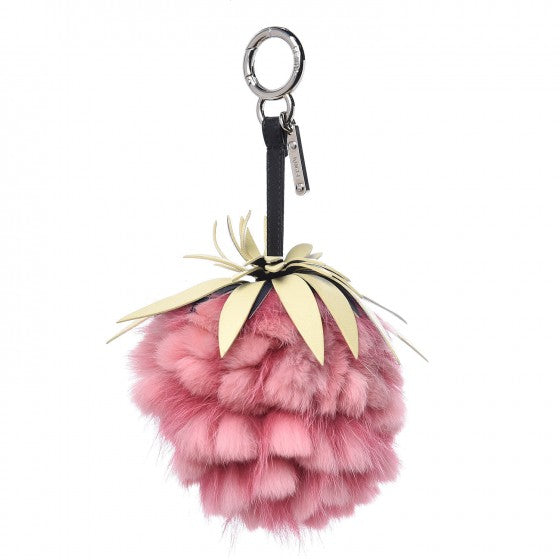 Fendi Fox Rabbit Fur Nappa Pineapple Bag Charm Rosa Scuro Banana Multicolor 1 of 3