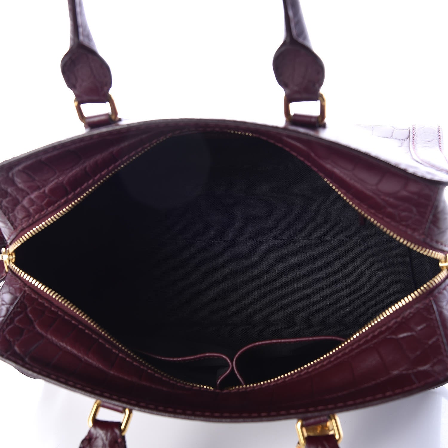Alexander McQueen Calfskin Crocodile Embossed Small Skull Padlock Zip Around Tote Bordeaux 7 of 10