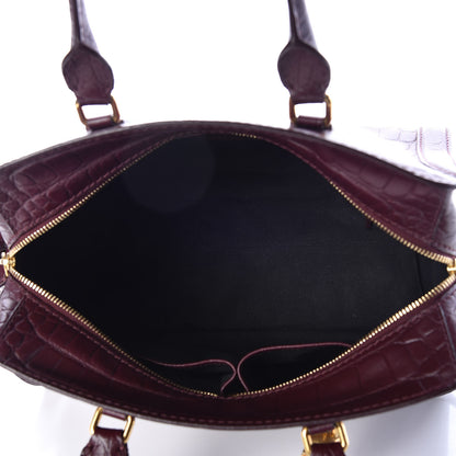 Alexander McQueen Calfskin Crocodile Embossed Small Skull Padlock Zip Around Tote Bordeaux 7 of 10