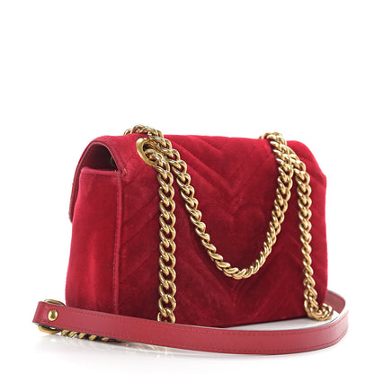 Gucci Velvet Matelasse Mini GG Marmont Shoulder Bag Hibiscus Red 2 of 12