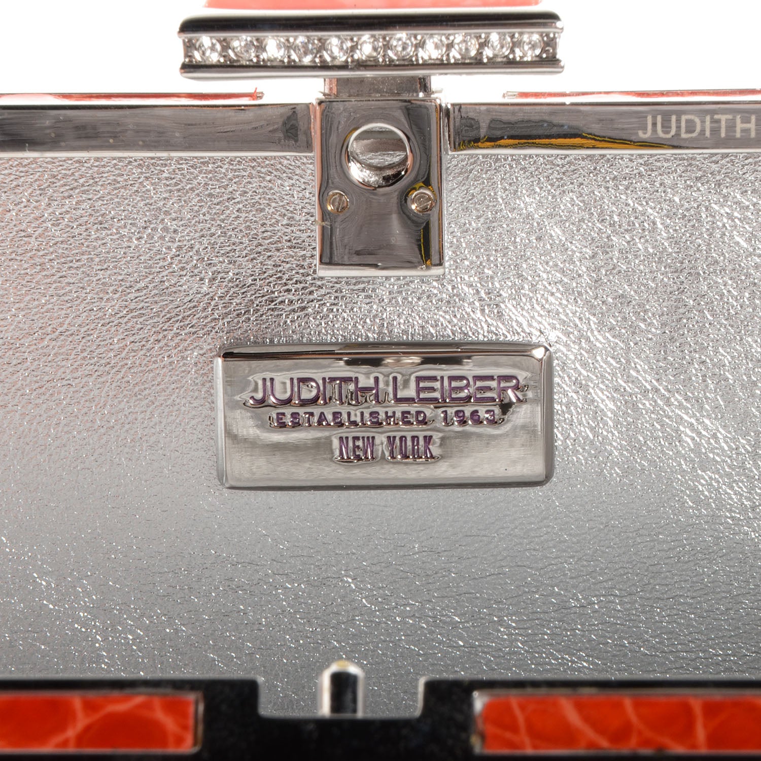 Judith Leiber Crocodile Austrian Crystal Box Clutch Tangerine 7 of 8