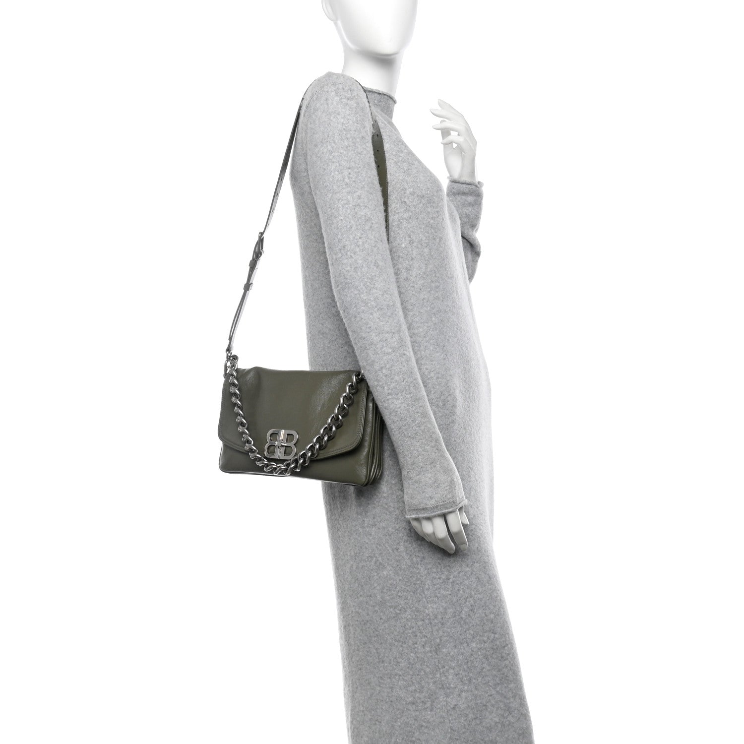 Balenciaga Calfskin Medium BB Soft Flap Bag Army Green 2 of 10