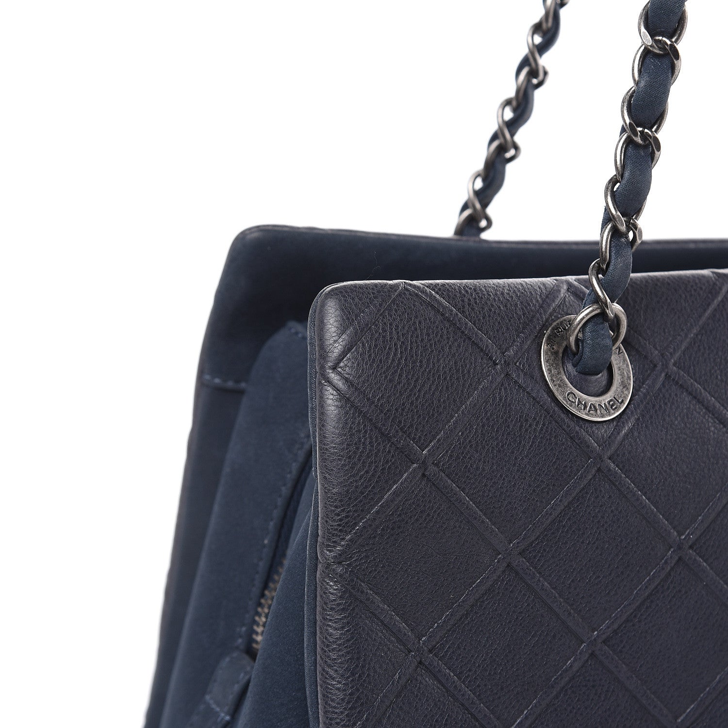 Chanel Calfskin Diamond Embossed Large CC Zip Shopping Tote Blue 9 of 14