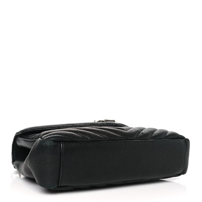 Saint Laurent Sheepskin Matelasse Chevron Monogram Medium College Bag Black 4 of 12