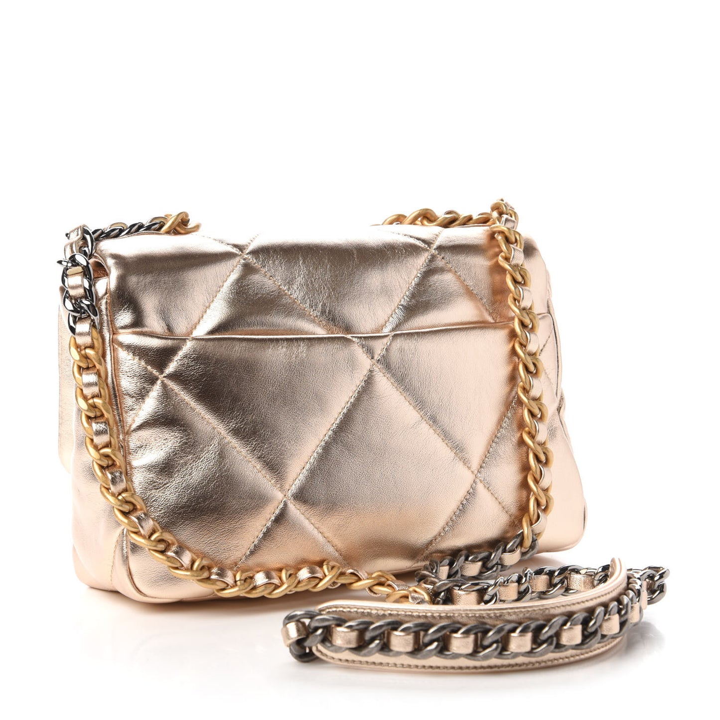 Metallic Lambskin Quilted Medium Chanel 19 Flap Gold
