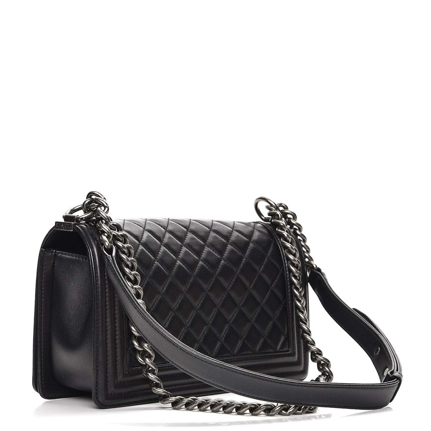 Lambskin Quilted Medium Boy Flap Black