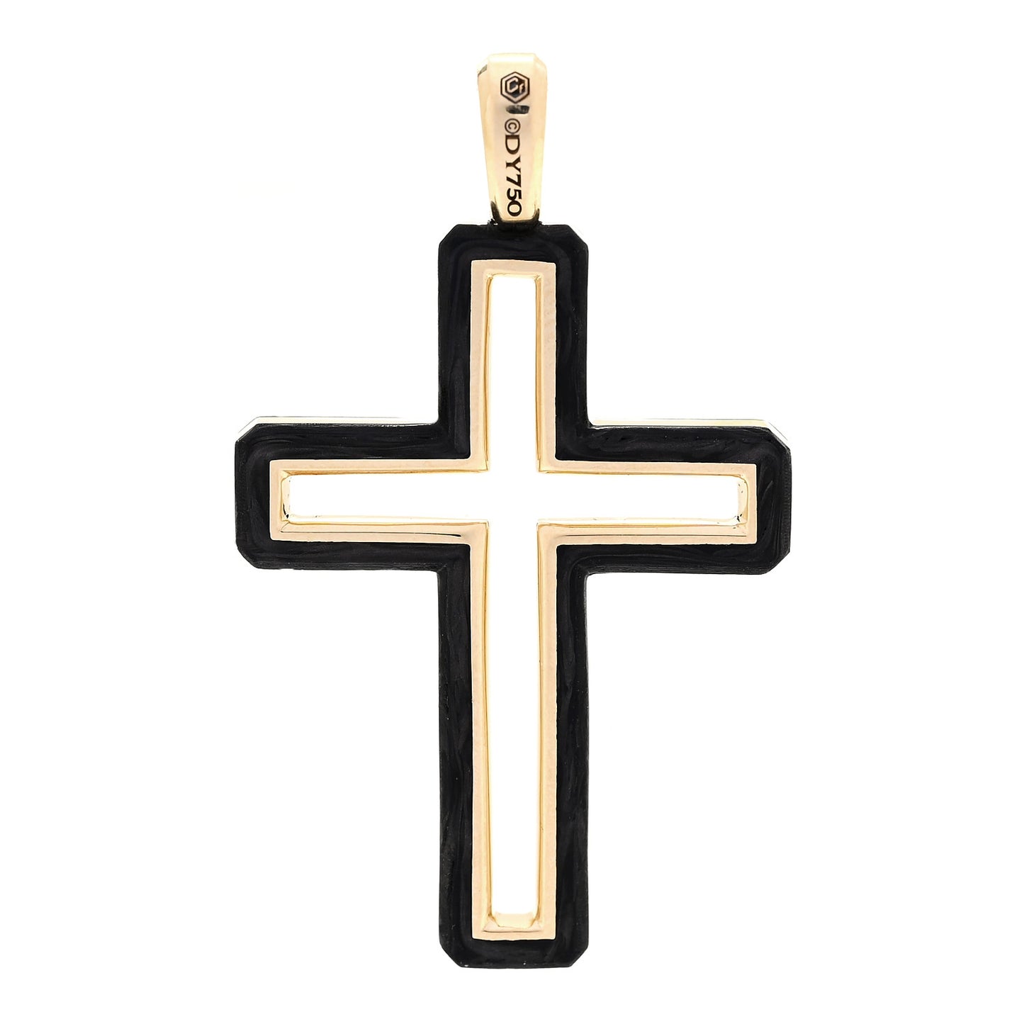18K Yellow Gold Forged Carbon 24mm Cross Pendant