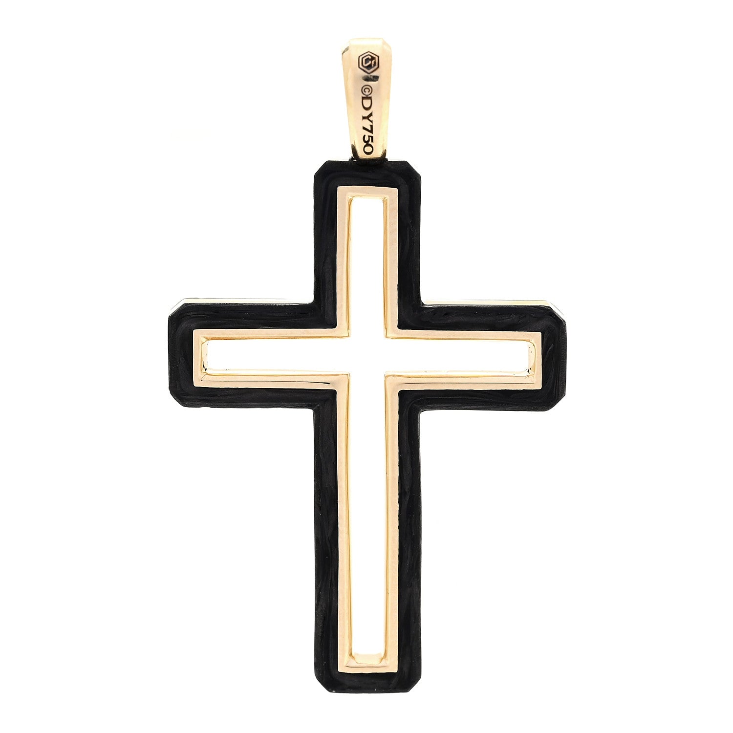 David Yurman 18K Yellow Gold Forged Carbon 24mm Cross Pendant 3 of 4